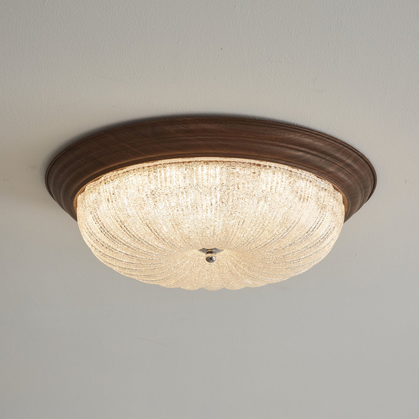 Celestia Walnut Ceiling Light | Walnut Wood Grain | White Shade
