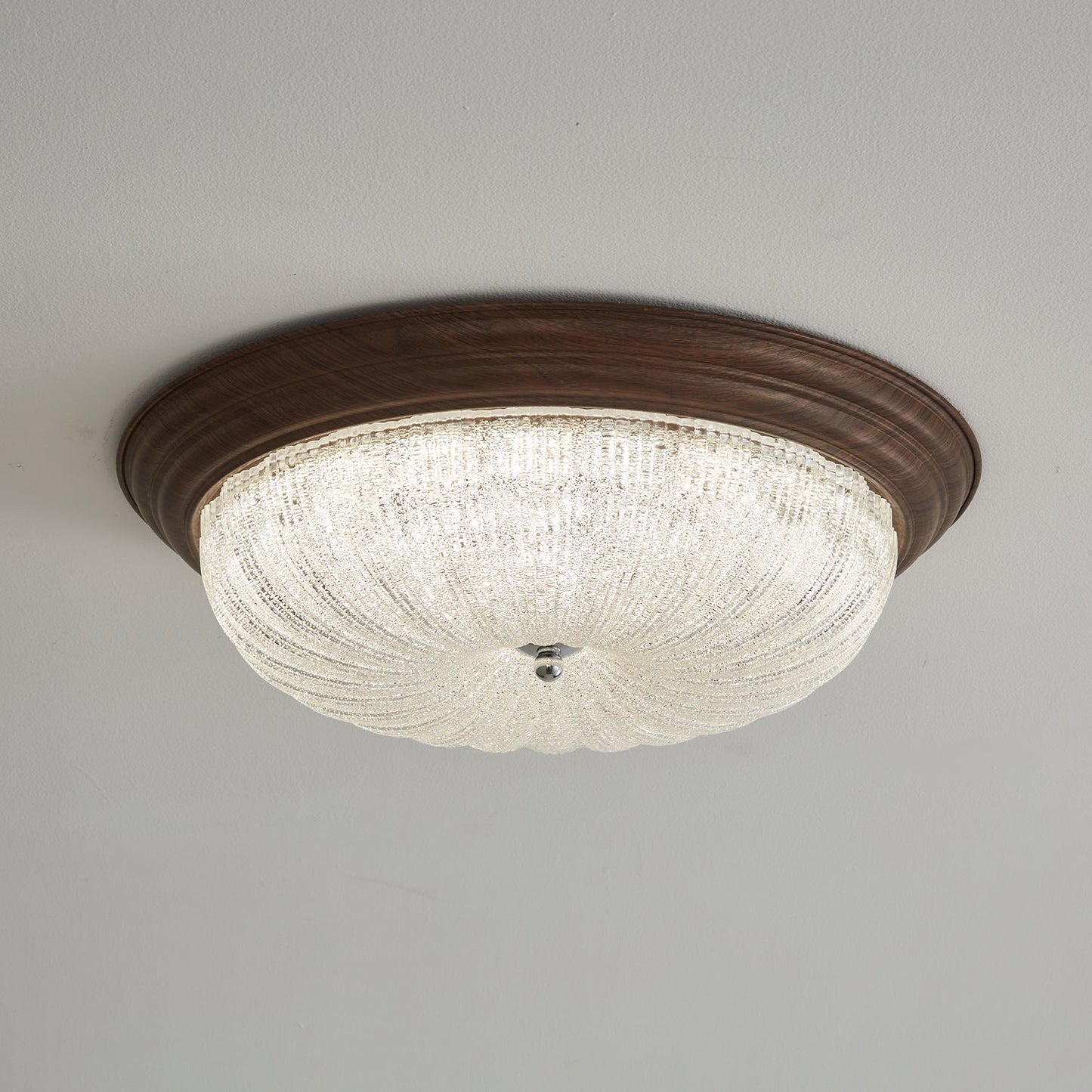 Celestia Walnut Ceiling Light | Walnut Wood Grain | White Shade
