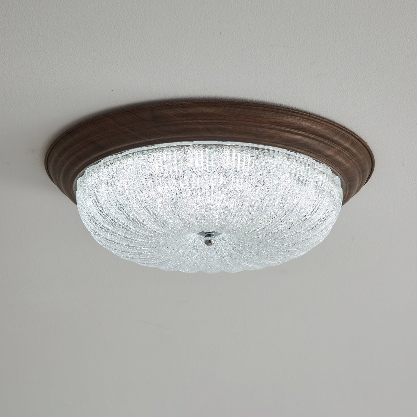 Celestia Walnut Ceiling Light | Walnut Wood Grain | White Shade