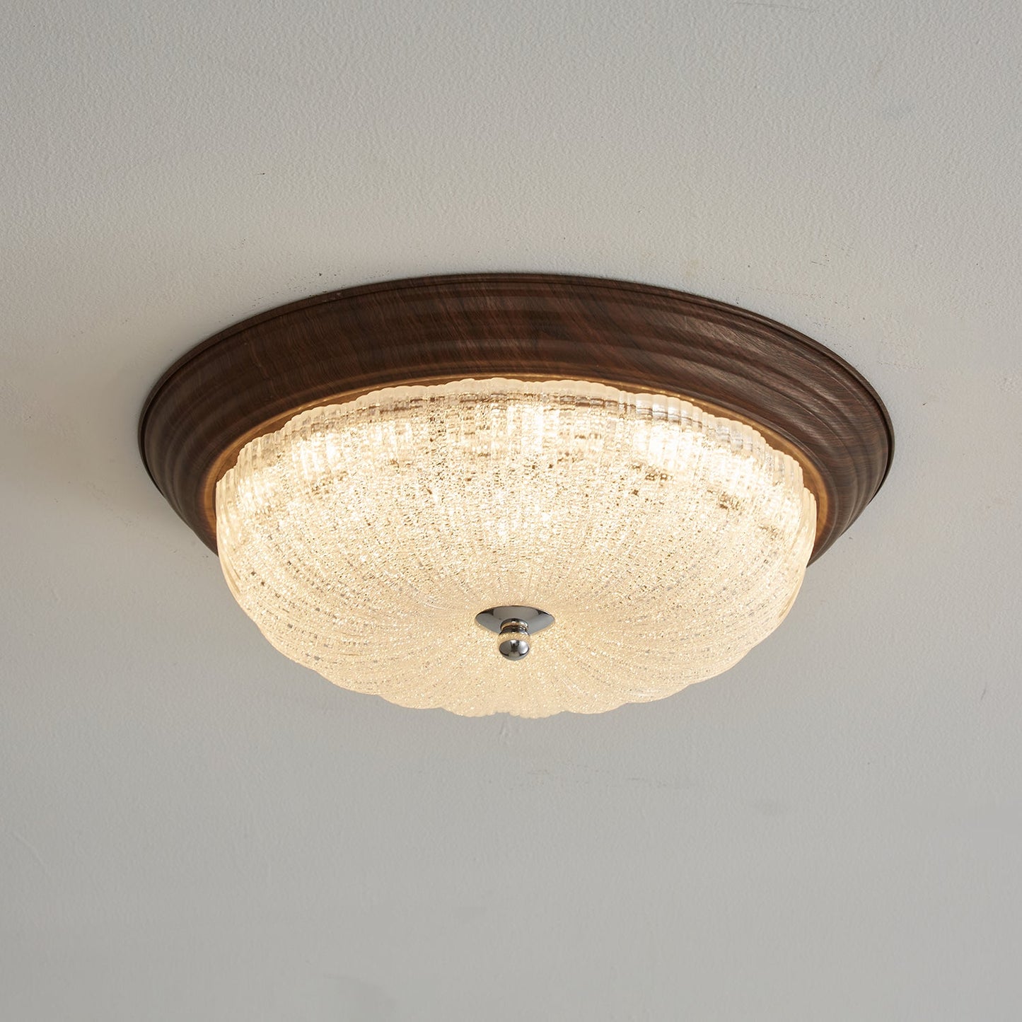 Celestia Walnut Ceiling Light | Walnut Wood Grain | White Shade