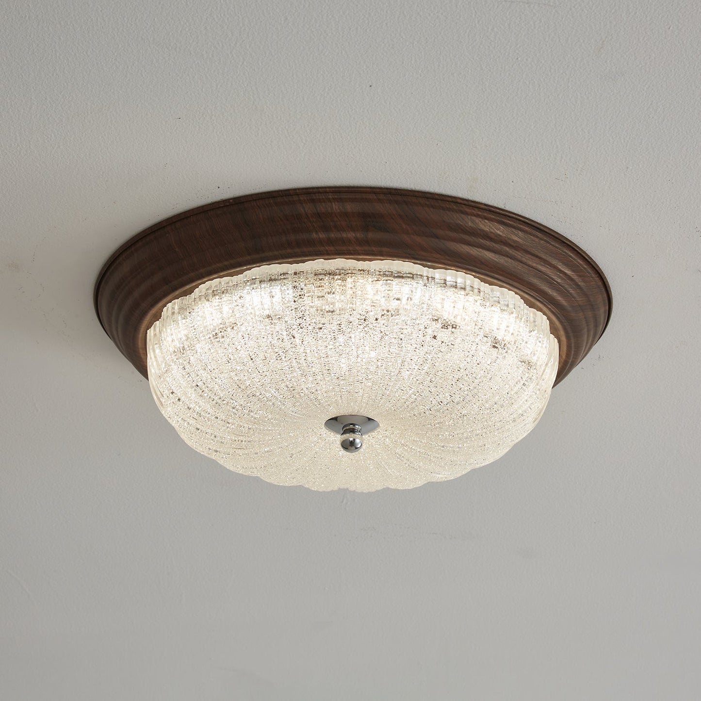 Celestia Walnut Ceiling Light | Walnut Wood Grain | White Shade