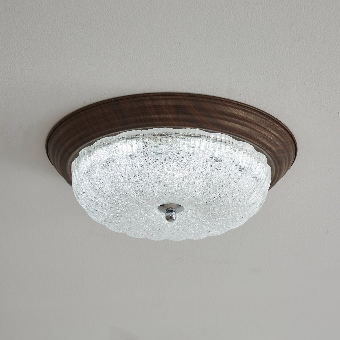 Celestia Walnut Ceiling Light | Walnut Wood Grain | White Shade