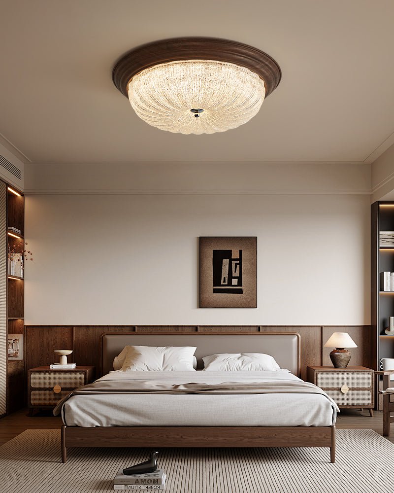 Celestia Walnut Ceiling Light | Walnut Wood Grain | White Shade
