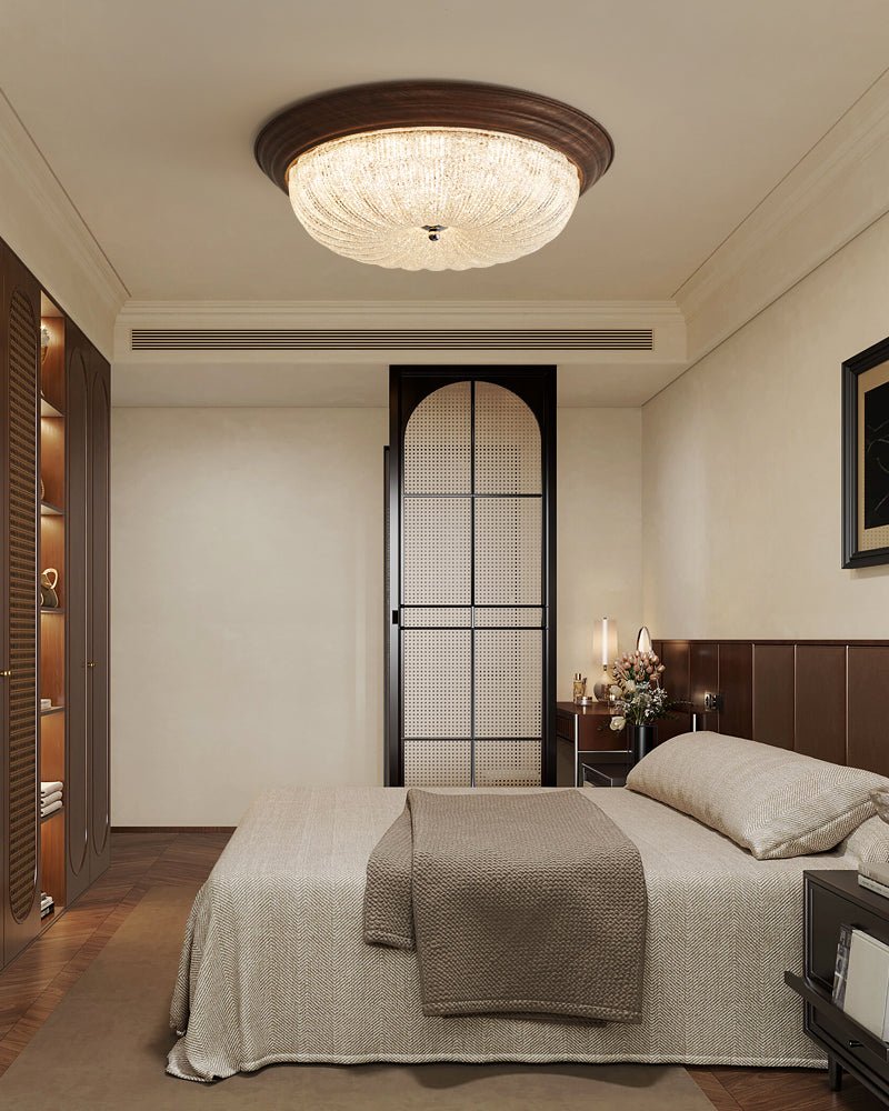 Celestia Walnut Ceiling Light | Walnut Wood Grain | White Shade