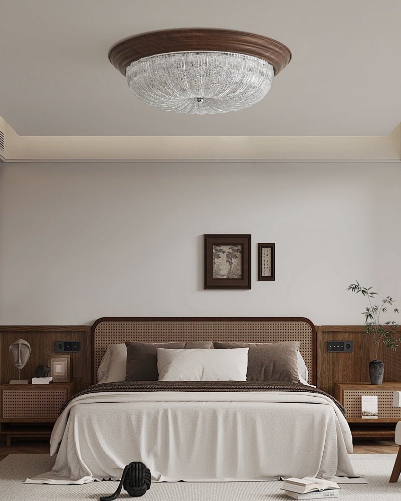Celestia Walnut Ceiling Light | Walnut Wood Grain | White Shade