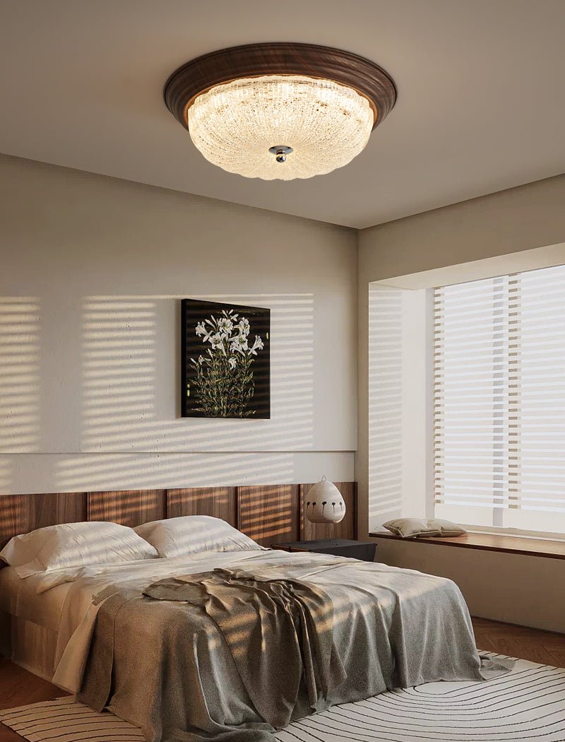 Celestia Walnut Ceiling Light | Walnut Wood Grain | White Shade