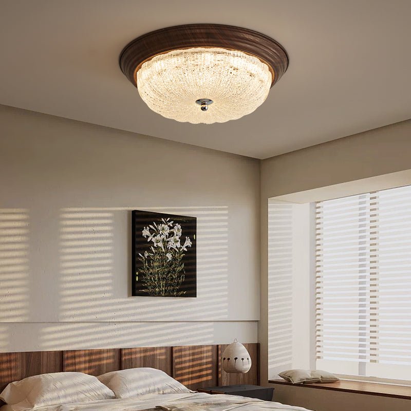 Celestia Walnut Ceiling Light | Walnut Wood Grain | White Shade