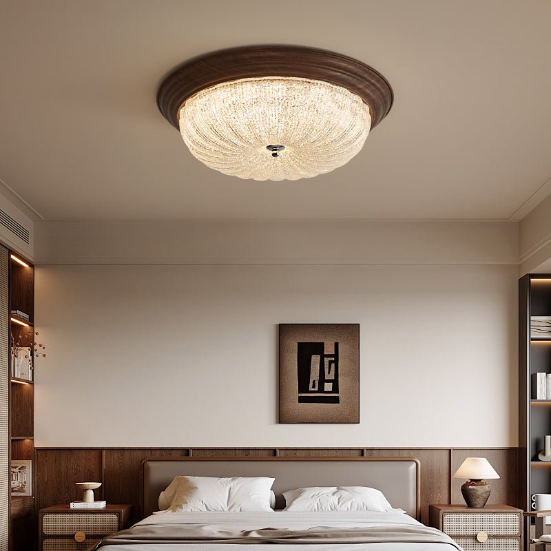 Celestia Walnut Ceiling Light | Walnut Wood Grain | White Shade