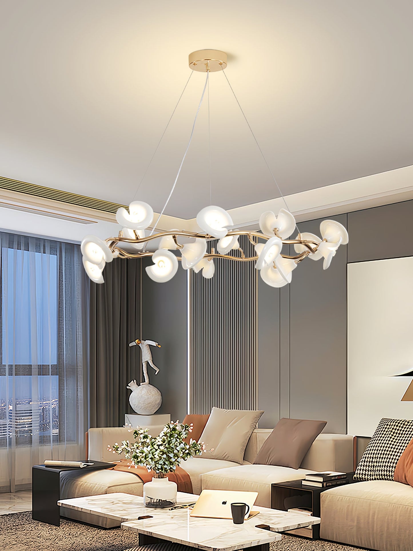 Cerisium Blossom Chandelier | Brass & Ceramic | 12 or 18 Lights