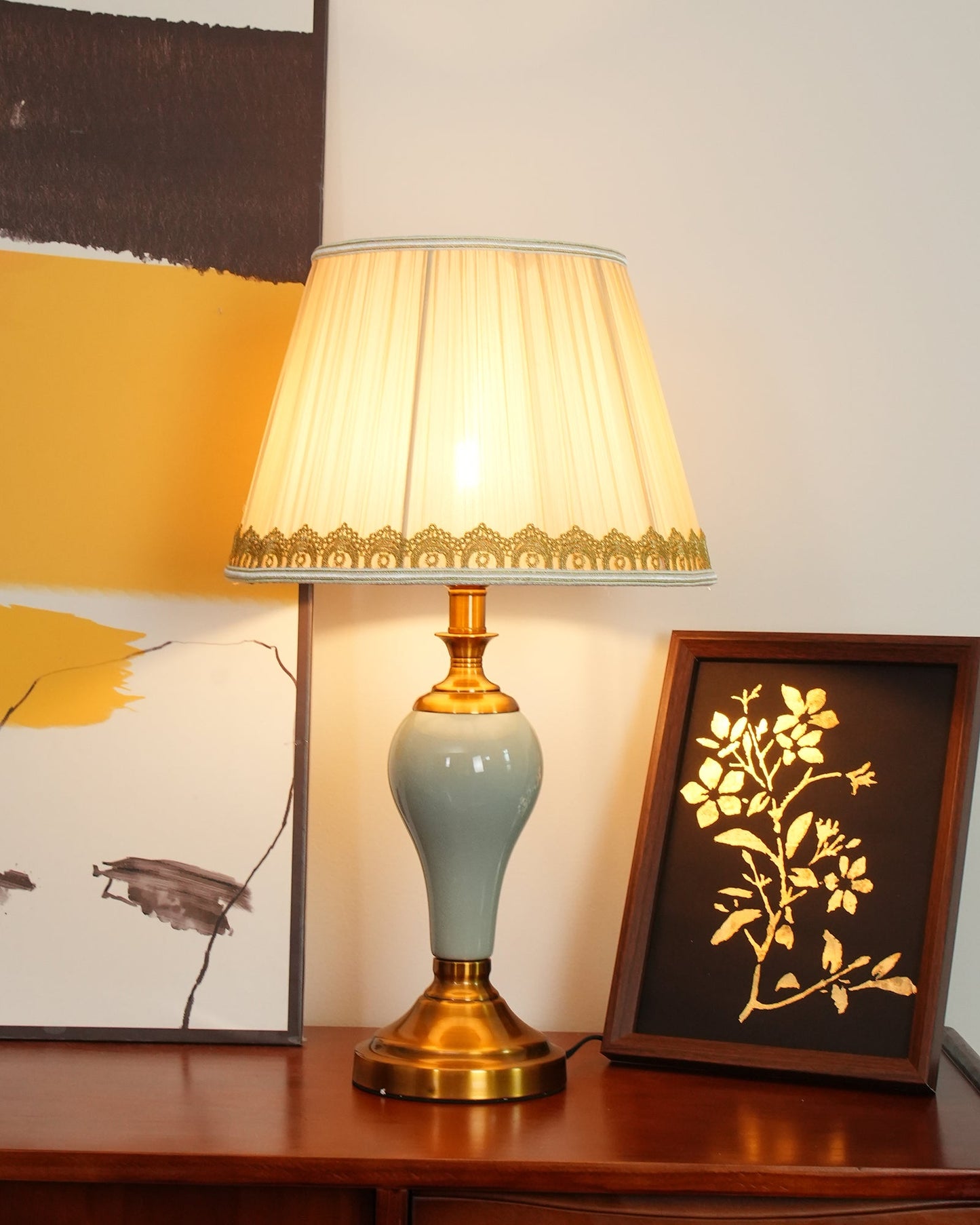 Chaslyn Desk Lamp | Brass, Ceramic, Fabric | Blue