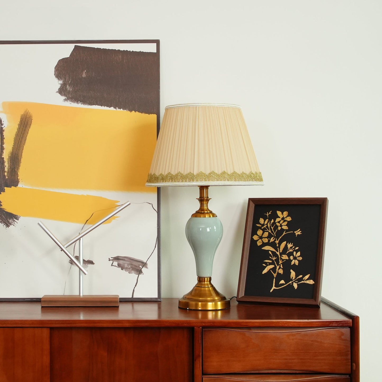 Chaslyn Desk Lamp | Brass, Ceramic, Fabric | Blue