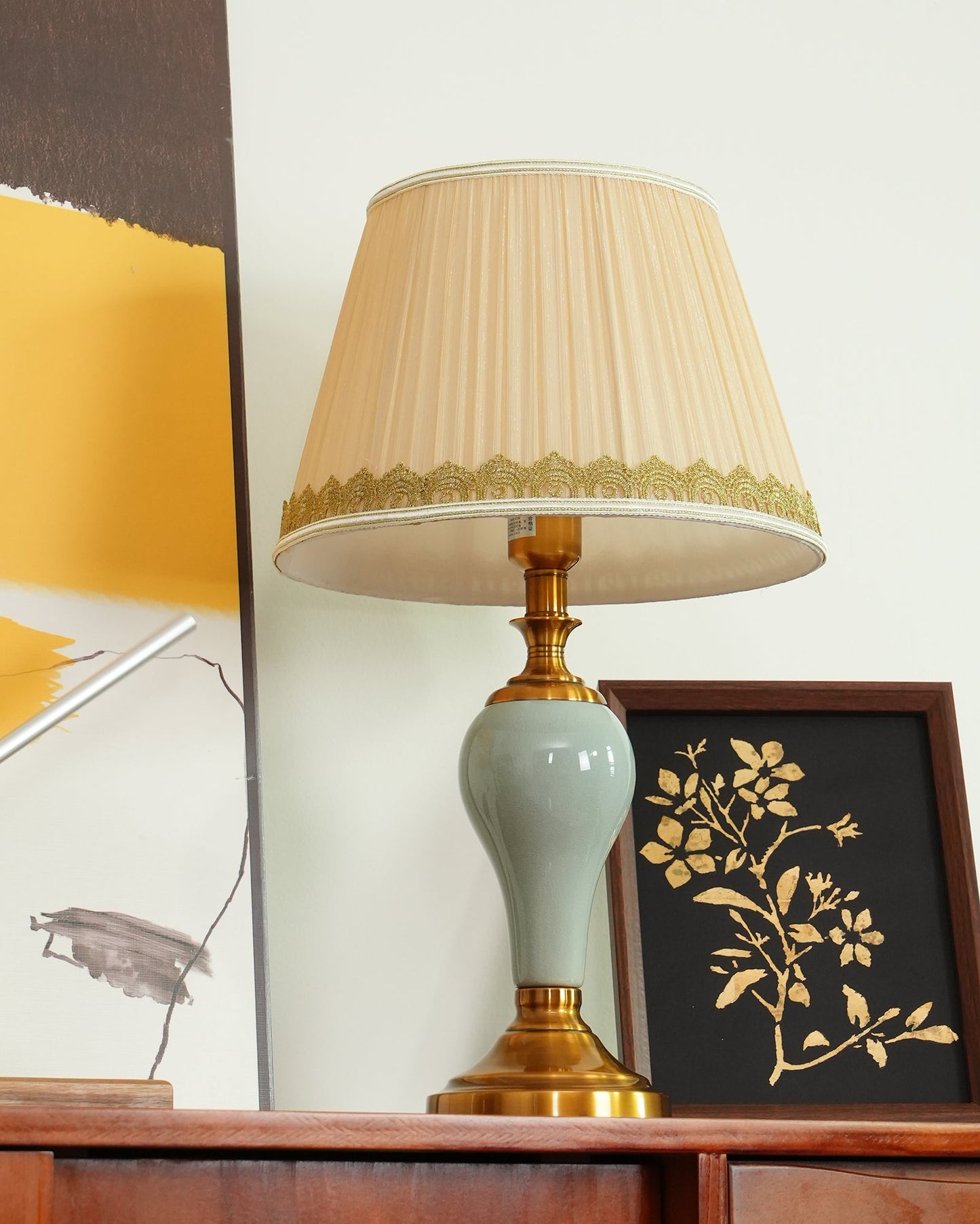 Chaslyn Desk Lamp | Brass, Ceramic, Fabric | Blue