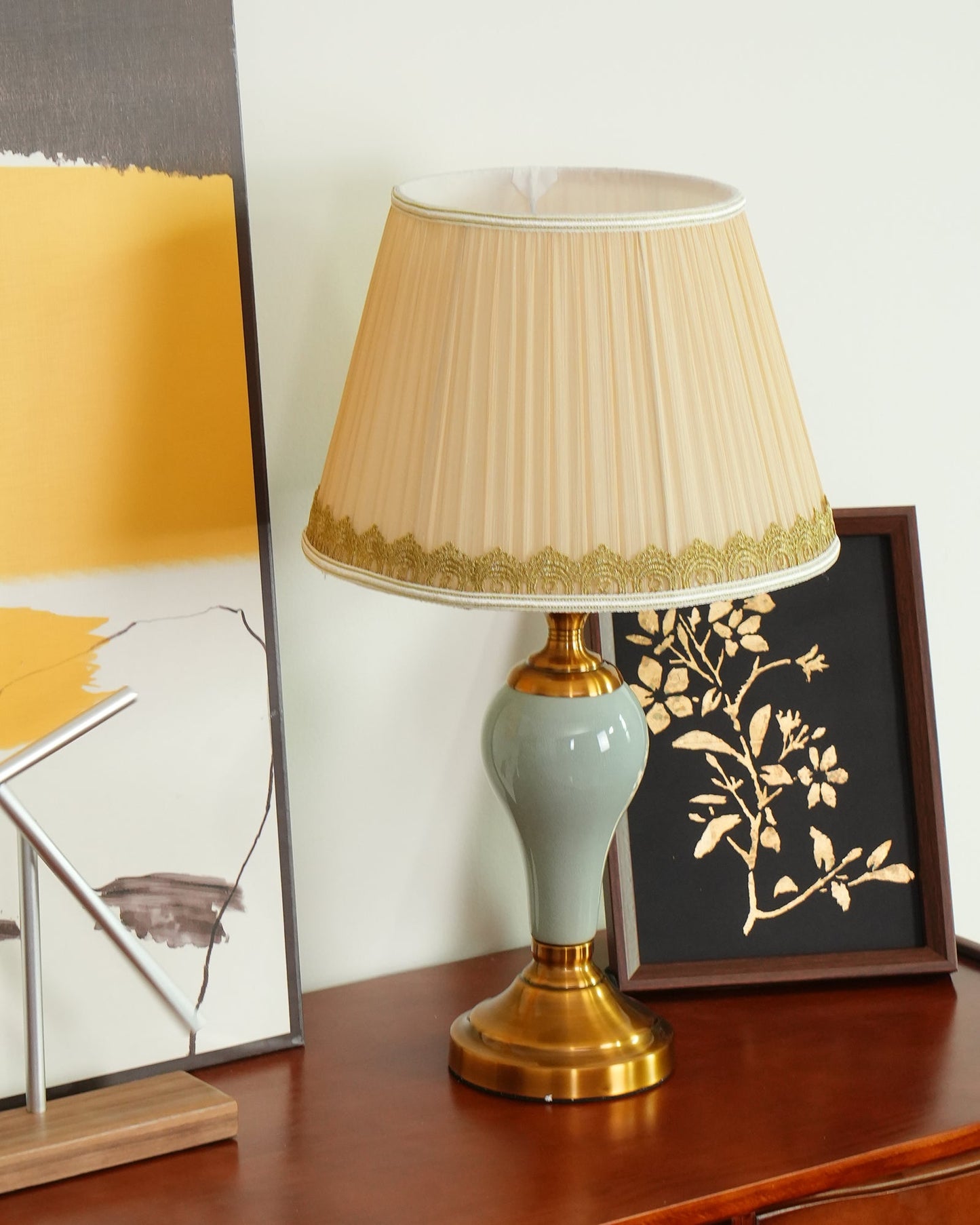 Chaslyn Desk Lamp | Brass, Ceramic, Fabric | Blue