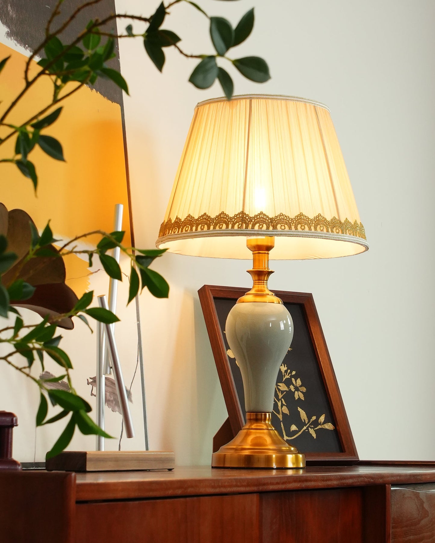 Chaslyn Desk Lamp | Brass, Ceramic, Fabric | Blue