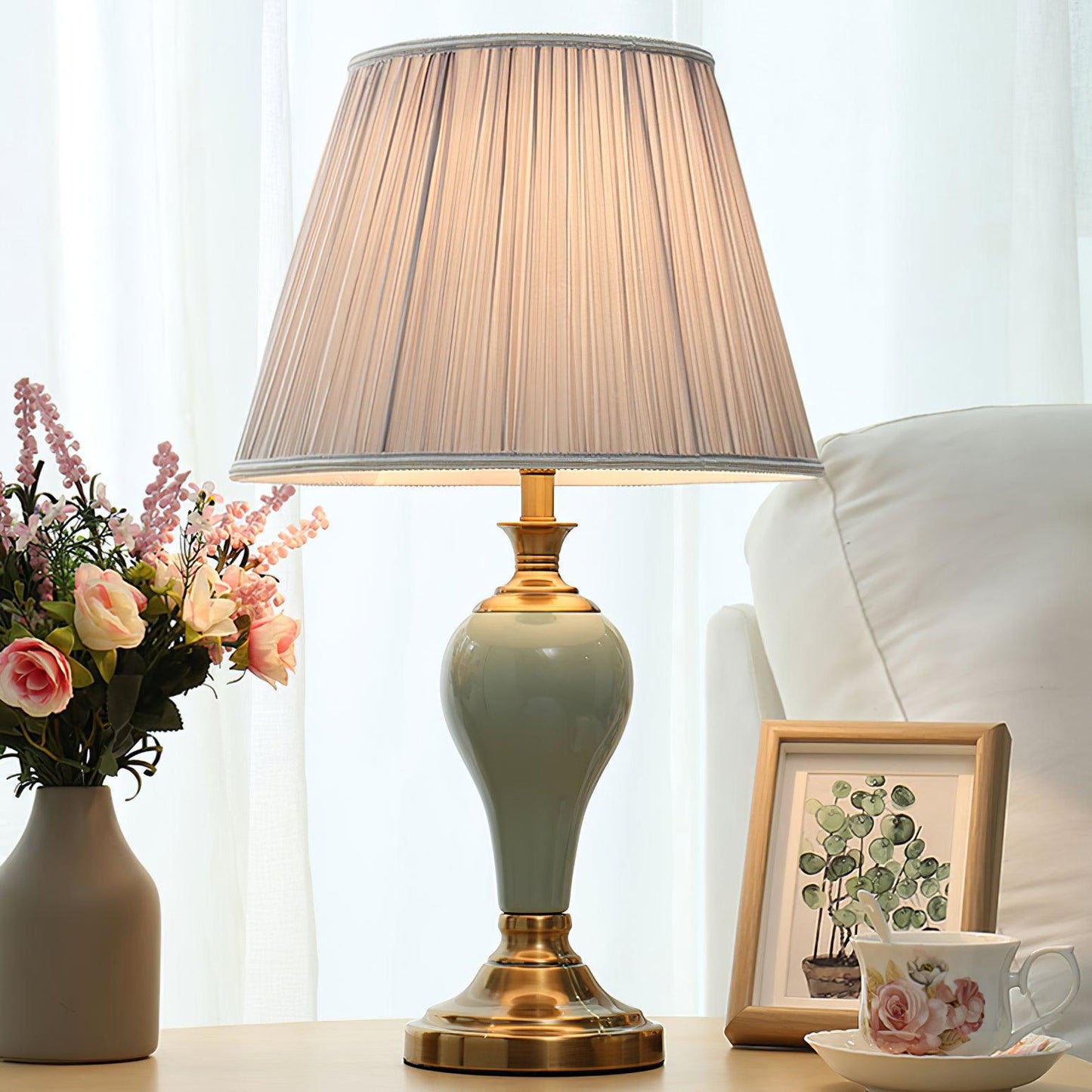 Chaslyn Desk Lamp | Brass, Ceramic, Fabric | Blue