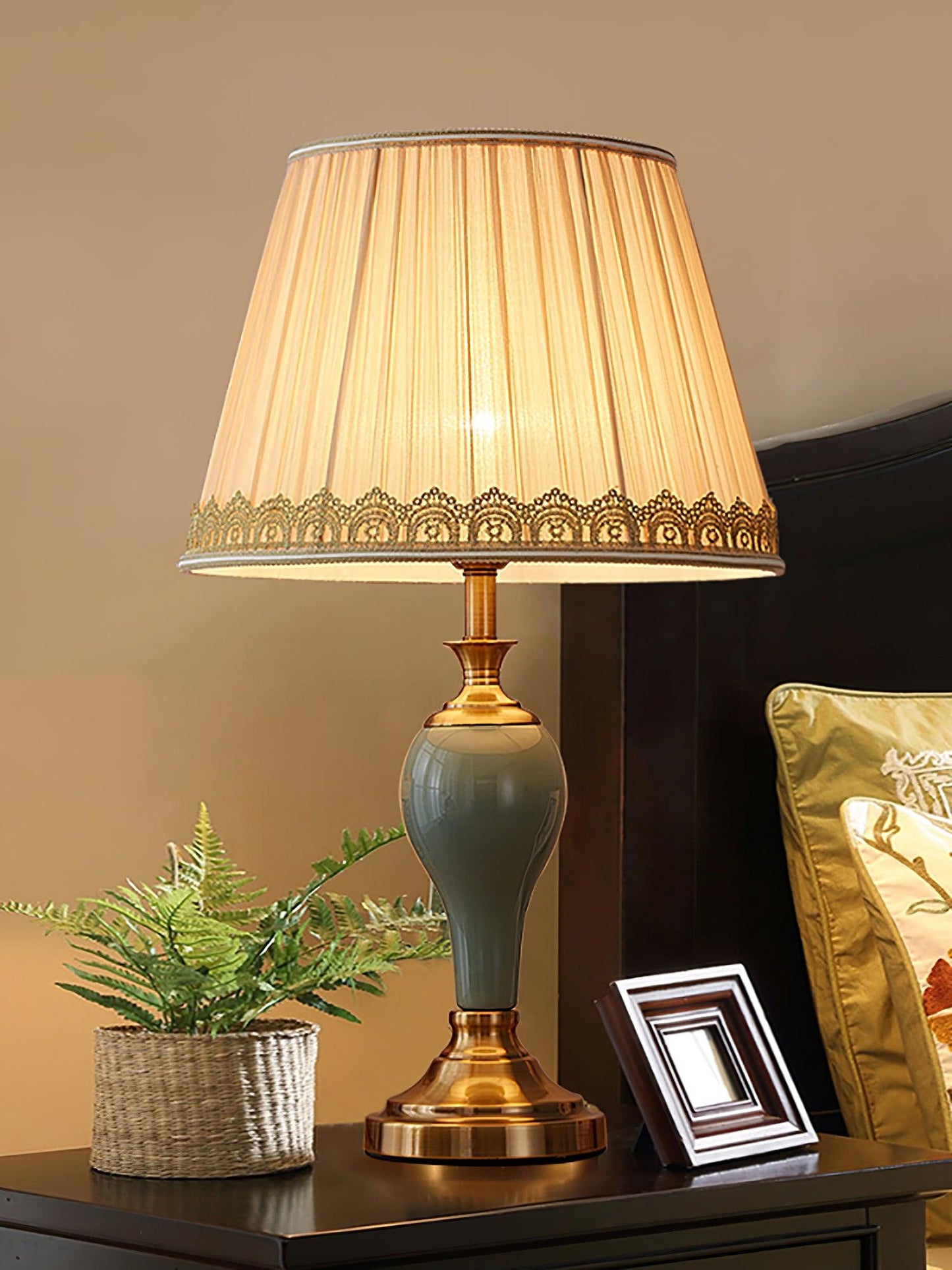 Chaslyn Desk Lamp | Brass, Ceramic, Fabric | Blue