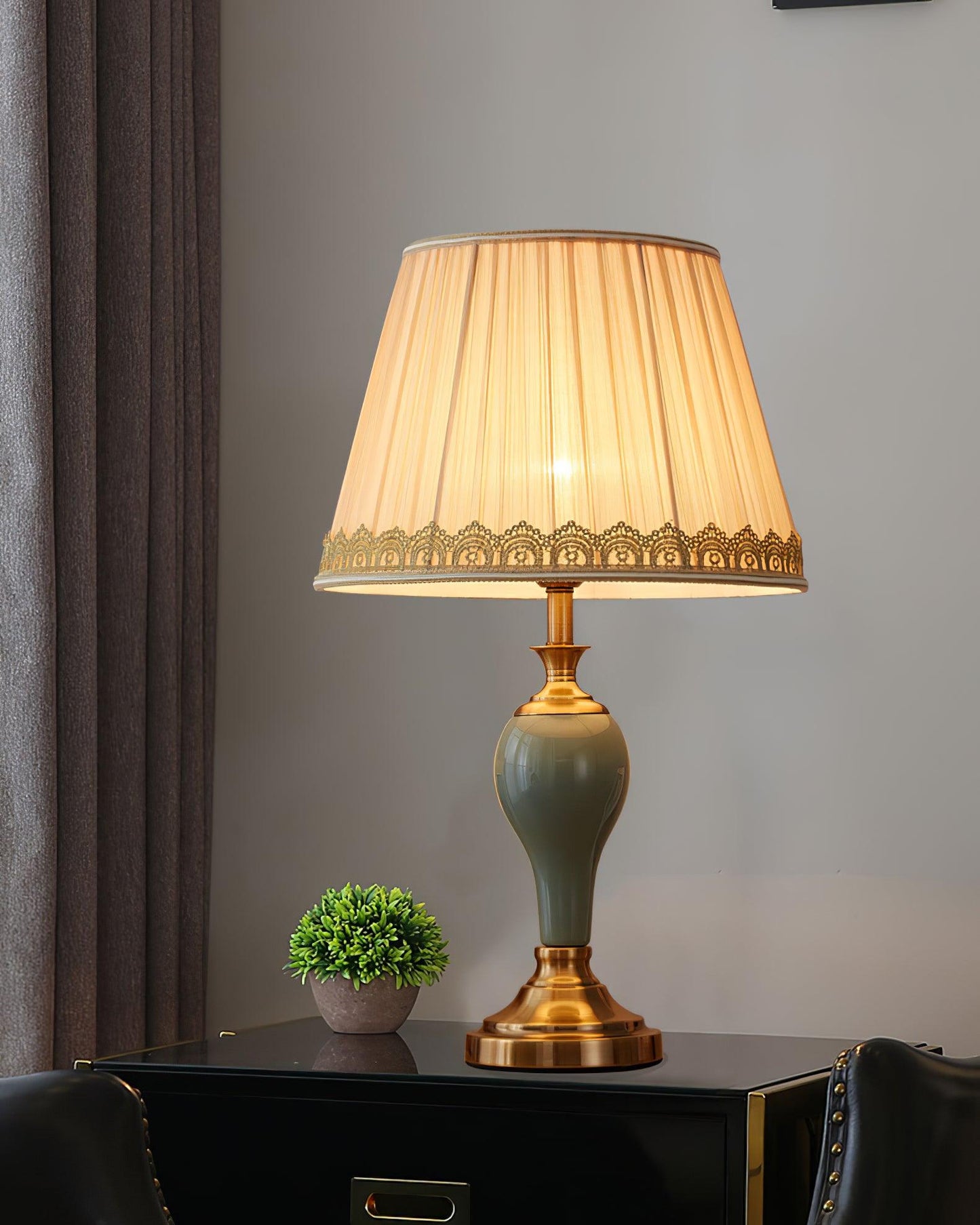 Chaslyn Desk Lamp | Brass, Ceramic, Fabric | Blue