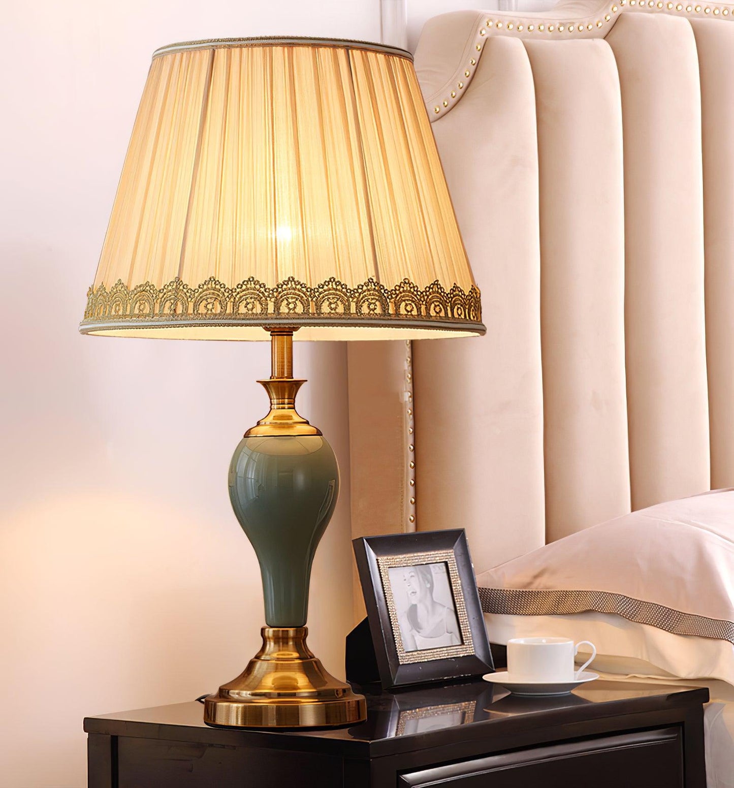 Chaslyn Desk Lamp | Brass, Ceramic, Fabric | Blue