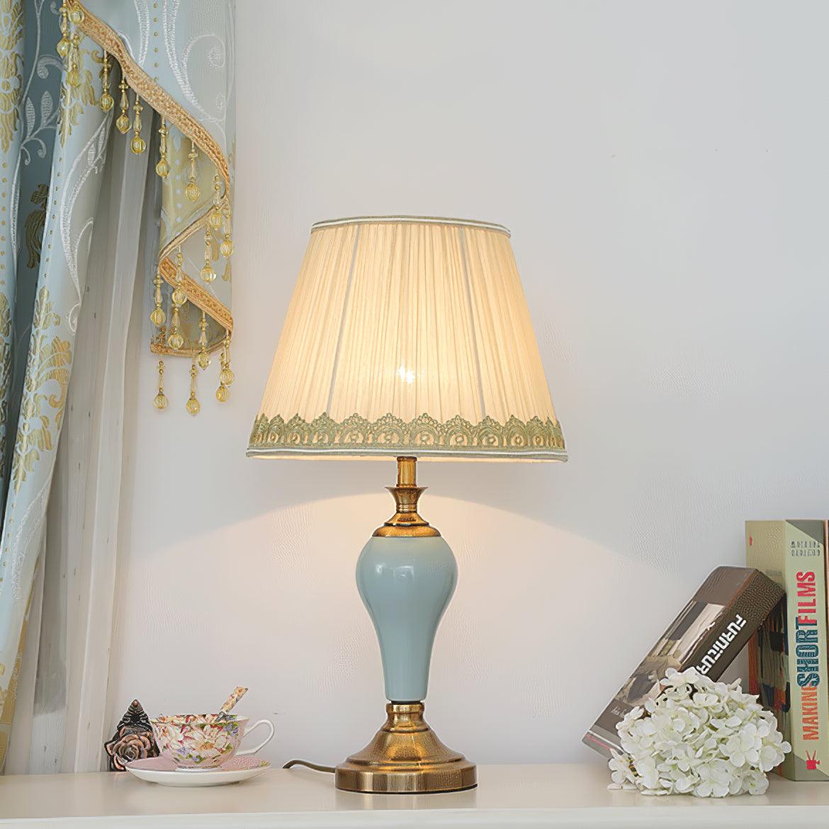 Chaslyn Desk Lamp | Brass, Ceramic, Fabric | Blue