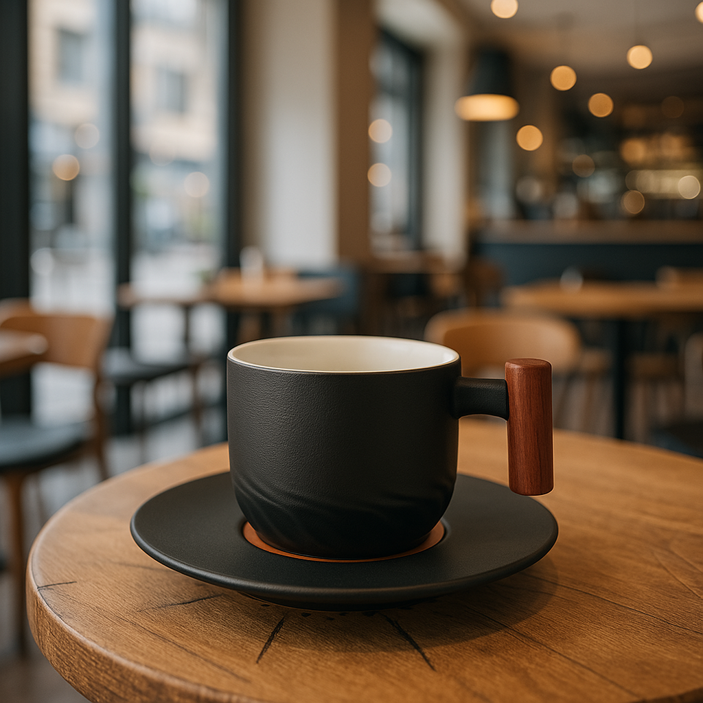 Vintage Coffee Cups | Ceramic with Wooden Handle | 180ml Capacity