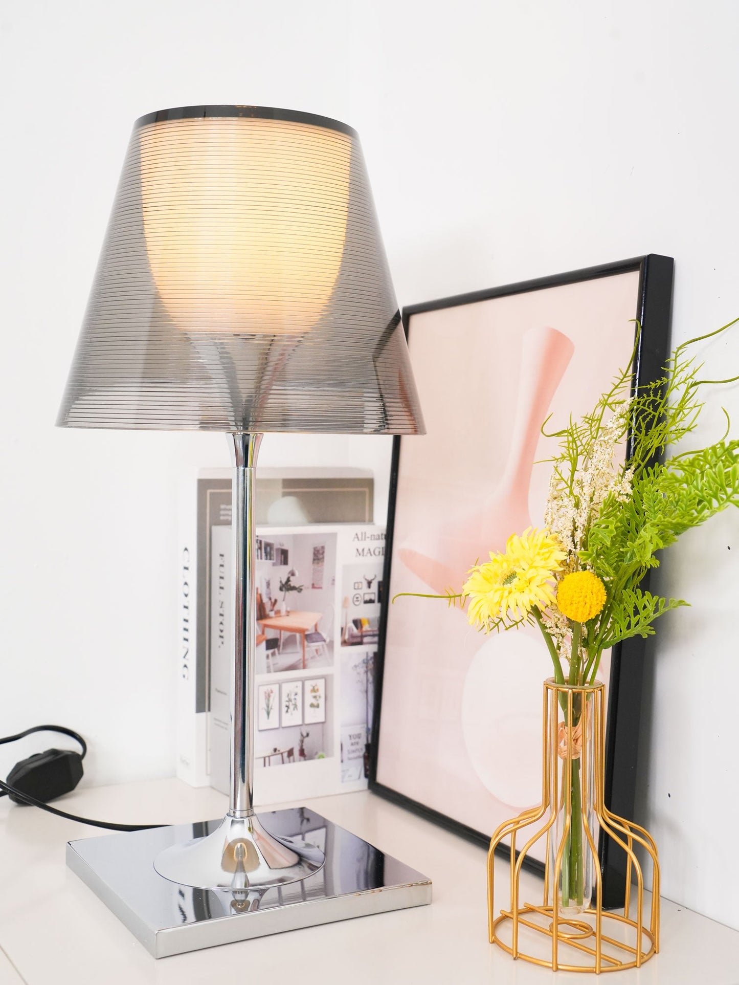 Chrome Prism Table Lamp | Metal, Acrylic, Plastic | Clear, Smoke Grey, Bronze