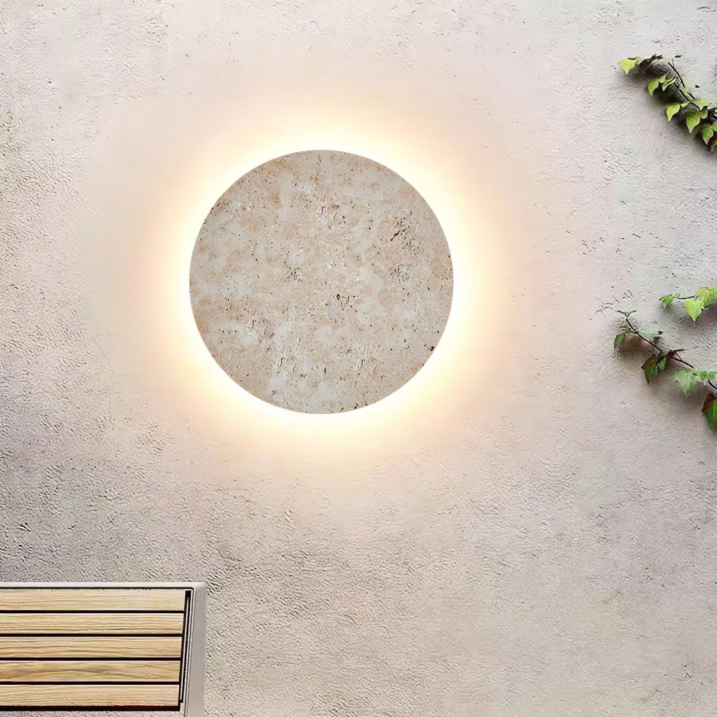 Circle Travertine Wall Lamp | Yellow Travertine Stone | Single