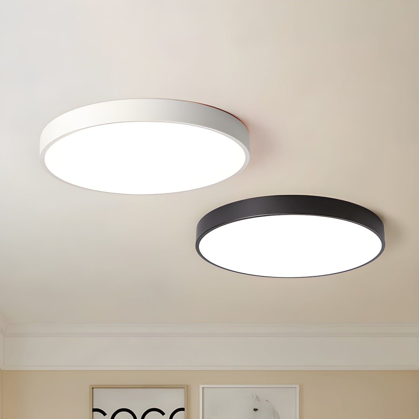 Circular Slimline Ceiling Light | Metal & Acrylic | Black or White