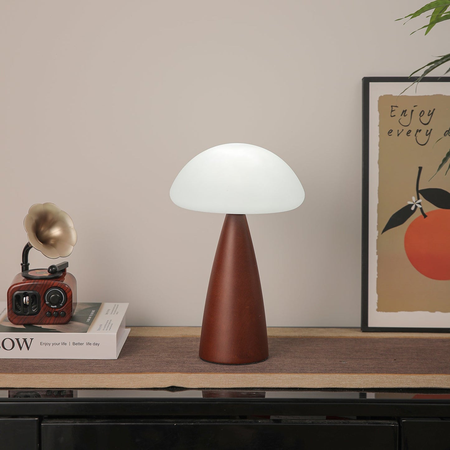 Clara Mushroom Table Lamp | Wood, Acrylic, Metal | Walnut Color
