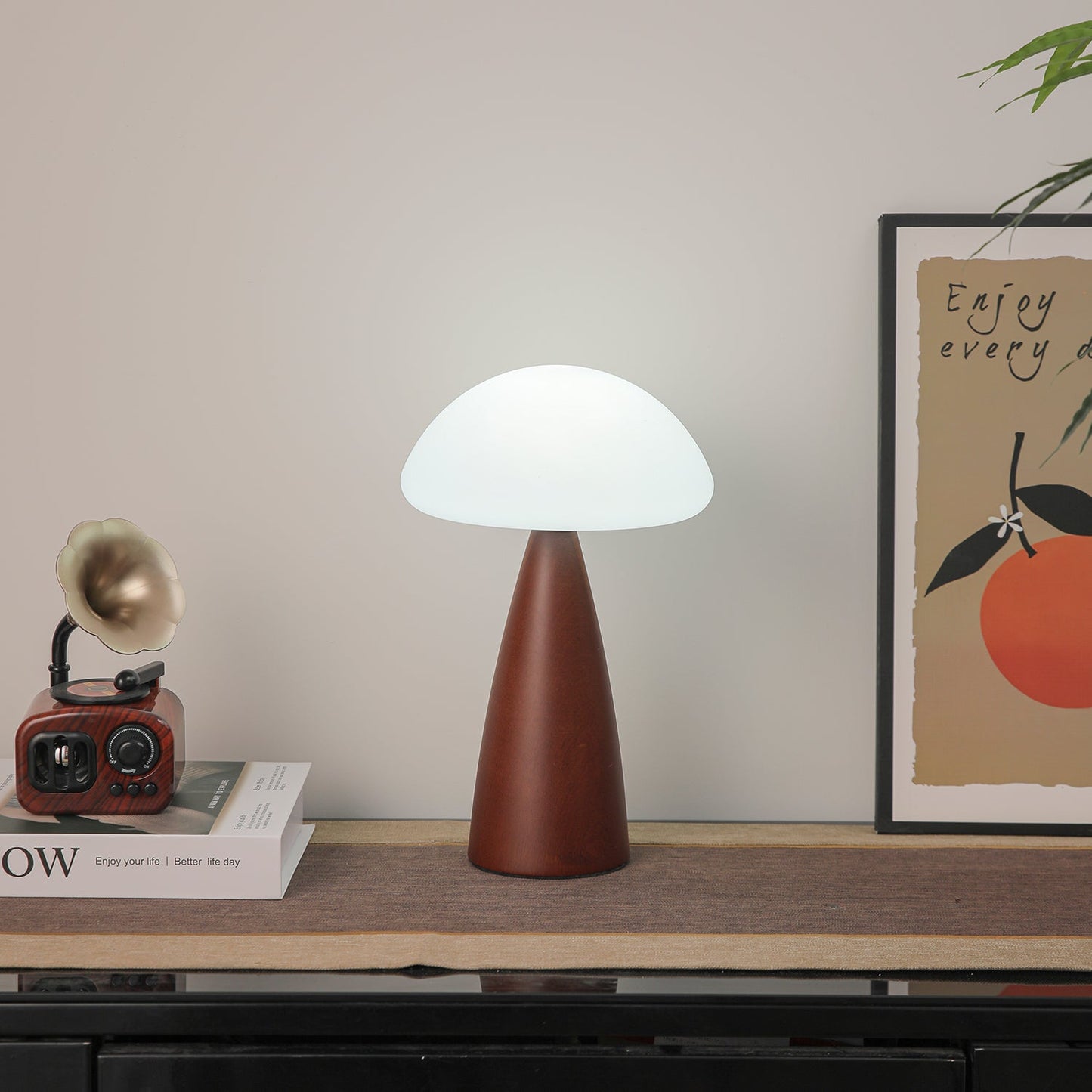 Clara Mushroom Table Lamp | Wood, Acrylic, Metal | Walnut Color