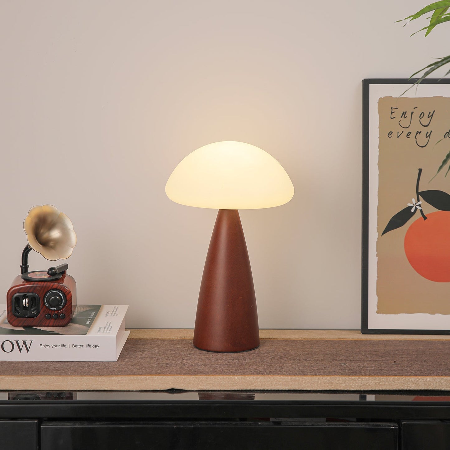 Clara Mushroom Table Lamp | Wood, Acrylic, Metal | Walnut Color