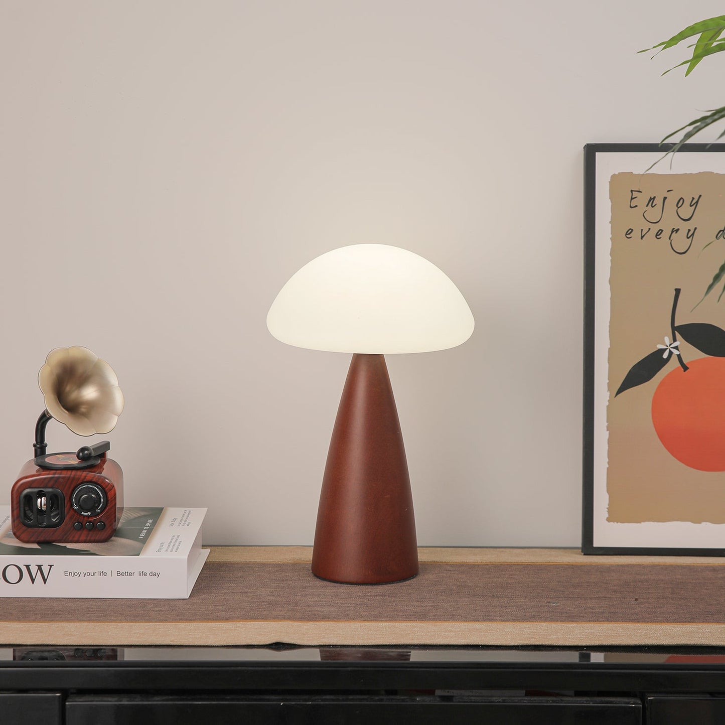 Clara Mushroom Table Lamp | Wood, Acrylic, Metal | Walnut Color
