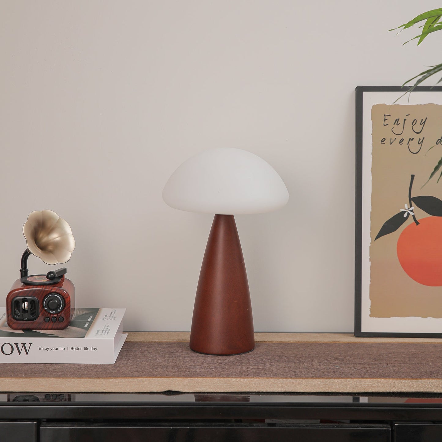 Clara Mushroom Table Lamp | Wood, Acrylic, Metal | Walnut Color