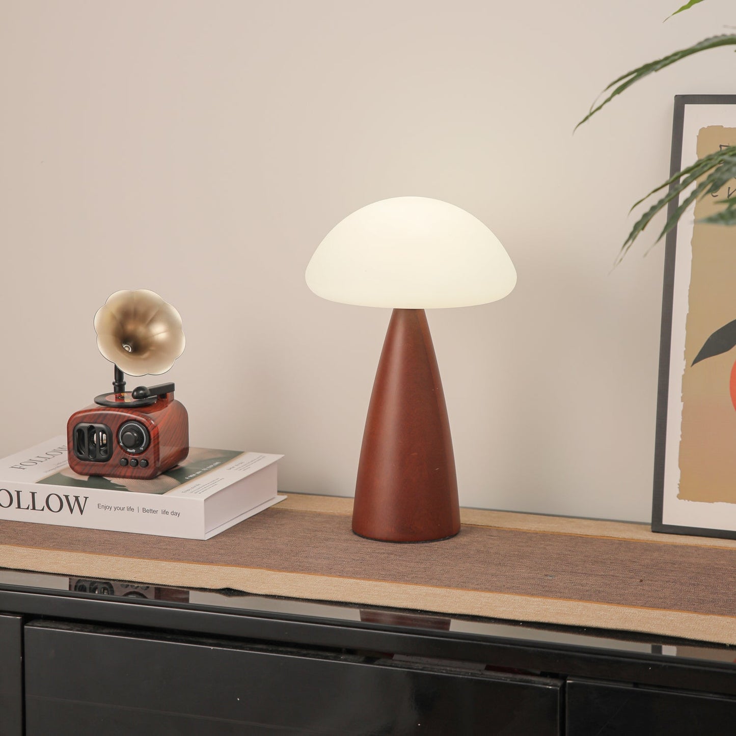 Clara Mushroom Table Lamp | Wood, Acrylic, Metal | Walnut Color