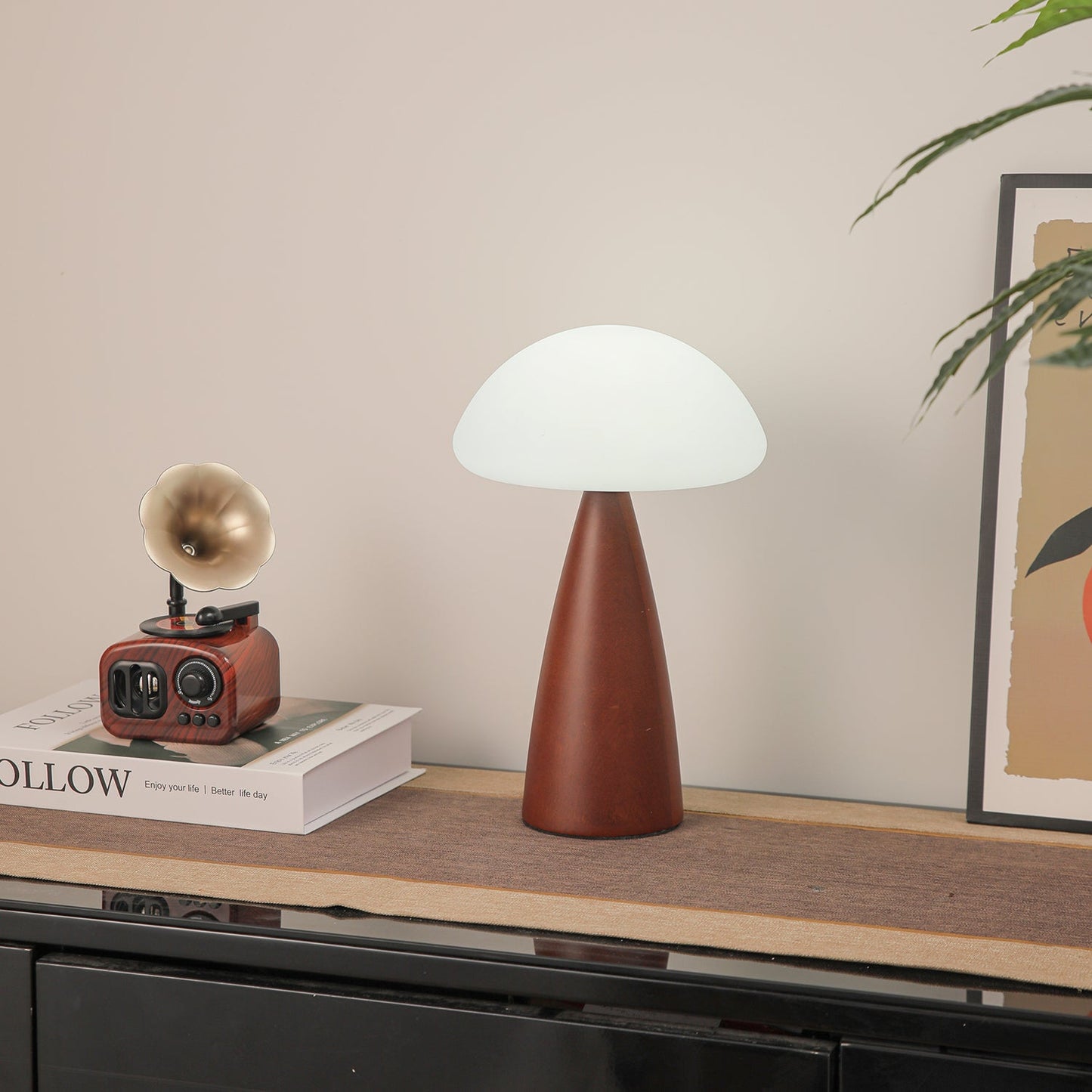 Clara Mushroom Table Lamp | Wood, Acrylic, Metal | Walnut Color