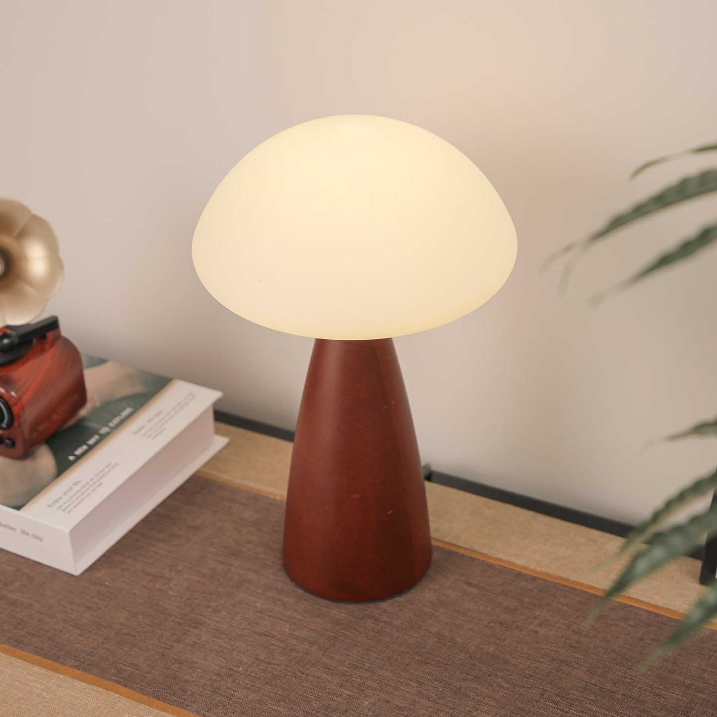 Clara Mushroom Table Lamp | Wood, Acrylic, Metal | Walnut Color
