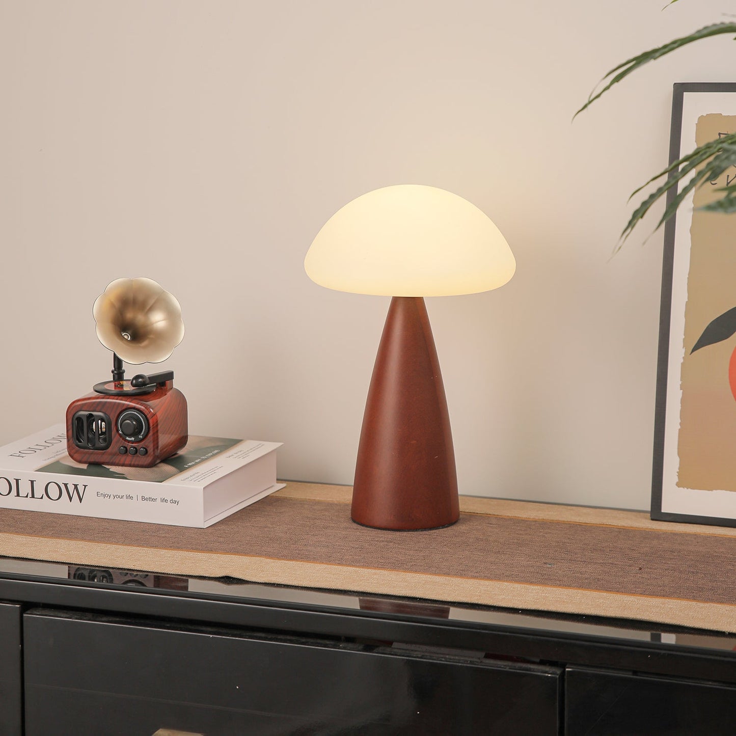 Clara Mushroom Table Lamp | Wood, Acrylic, Metal | Walnut Color
