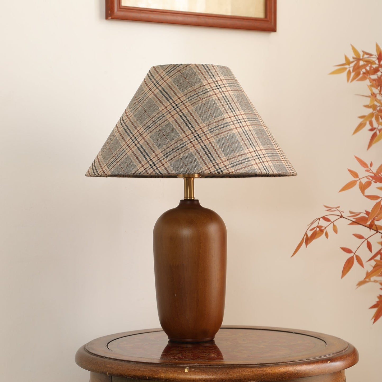 Clara Table Lamp | Walnut Base | Plaid Shade