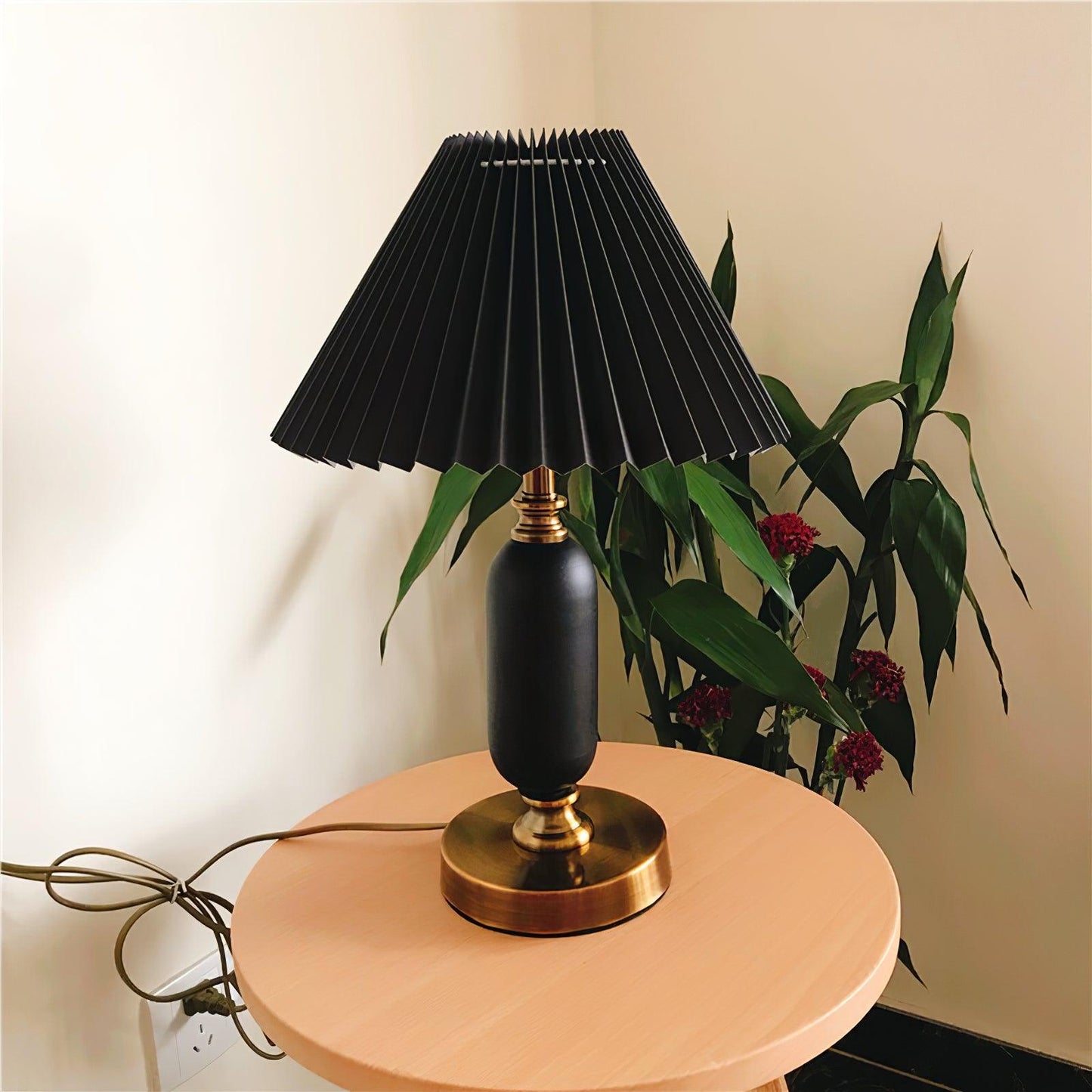 Classic Table Lamp | Metal, Iron, Fabric | Antique Brass Finish