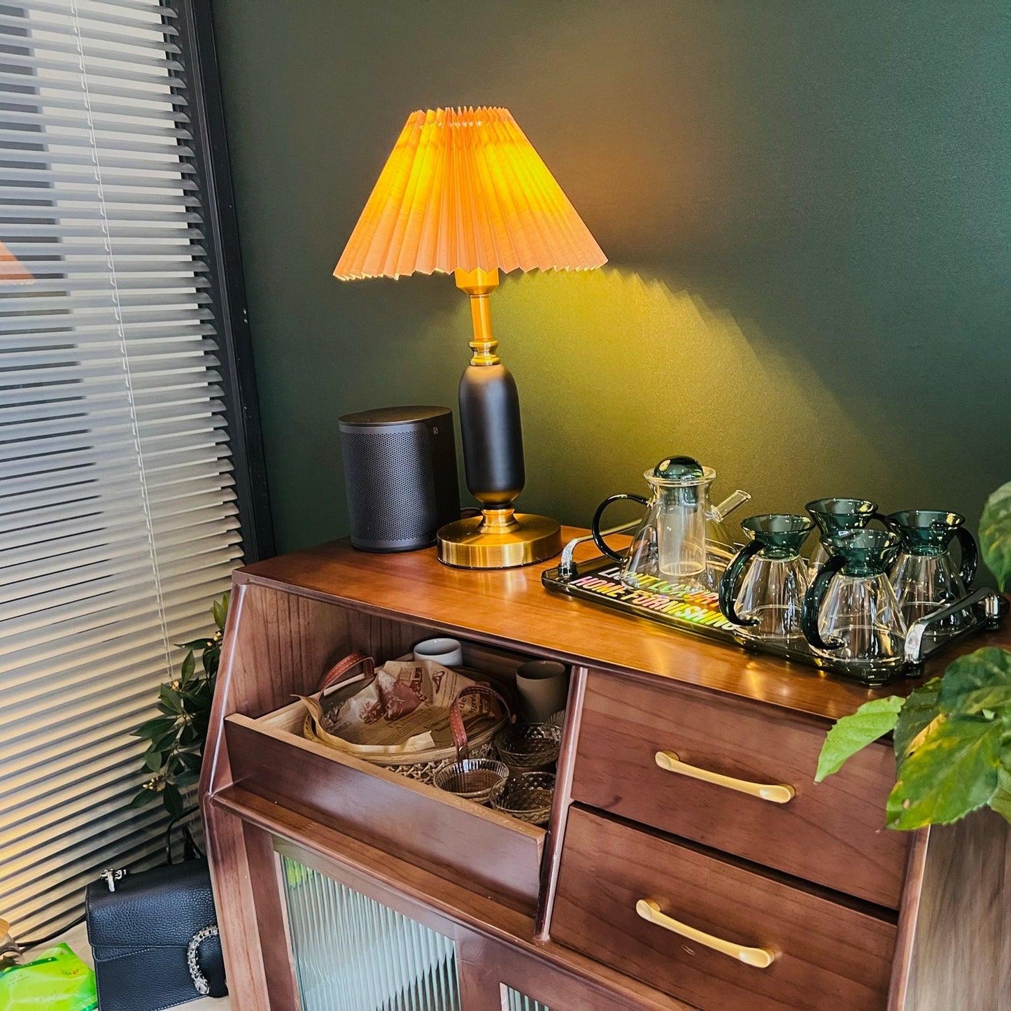 Classic Table Lamp | Metal, Iron, Fabric | Antique Brass Finish