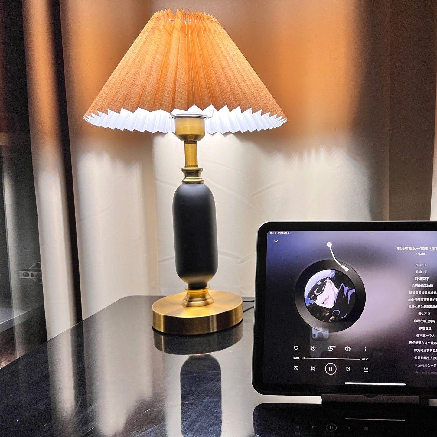 Classic Table Lamp | Metal, Iron, Fabric | Antique Brass Finish
