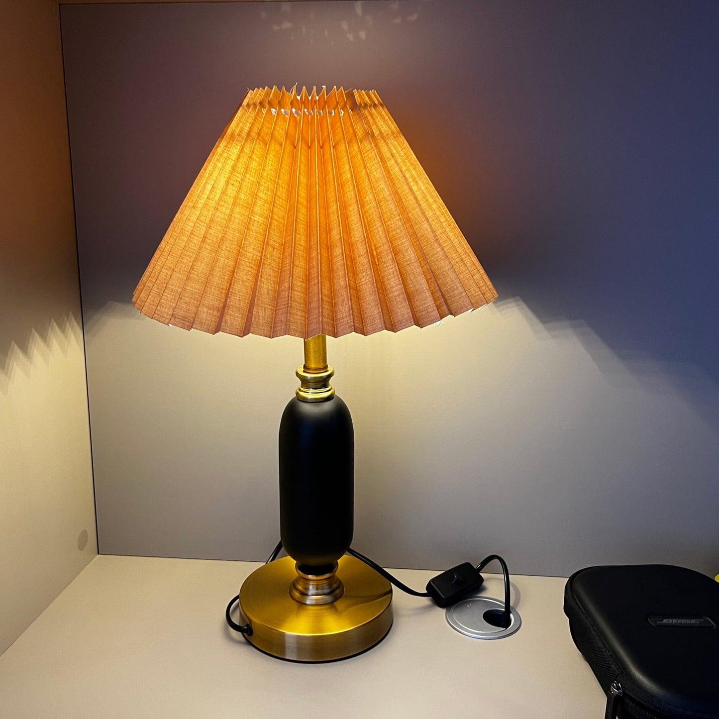 Classic Table Lamp | Metal, Iron, Fabric | Antique Brass Finish