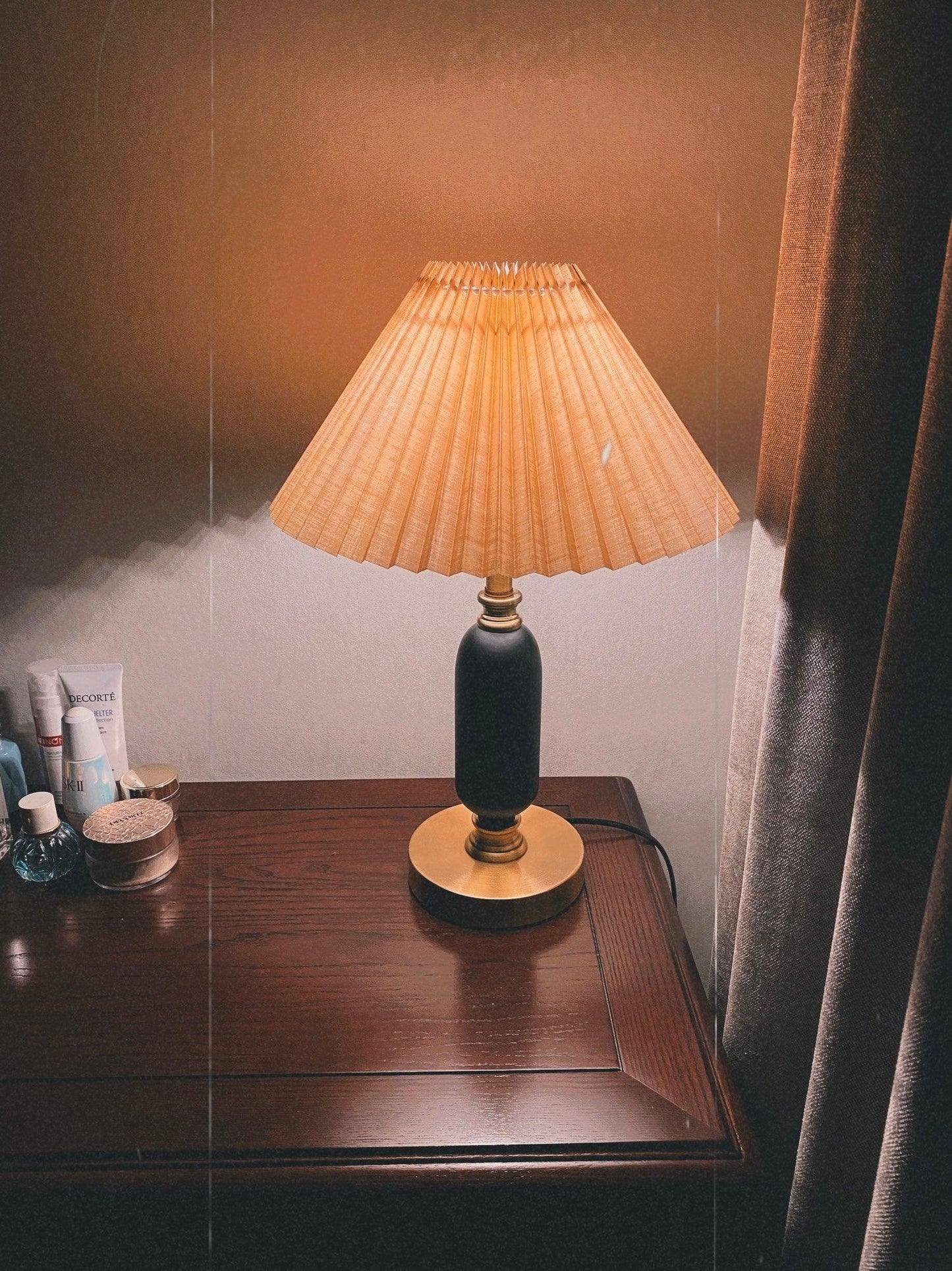 Classic Table Lamp | Metal, Iron, Fabric | Antique Brass Finish
