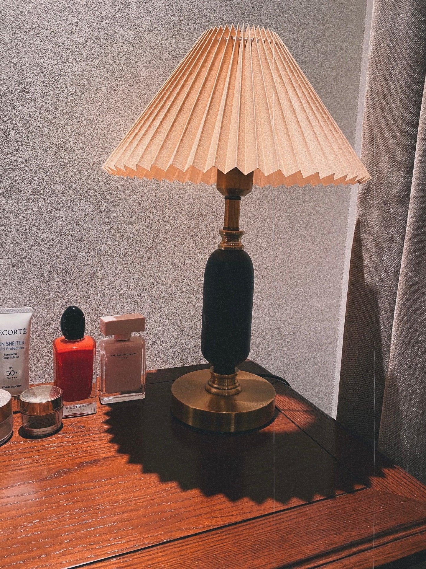 Classic Table Lamp | Metal, Iron, Fabric | Antique Brass Finish