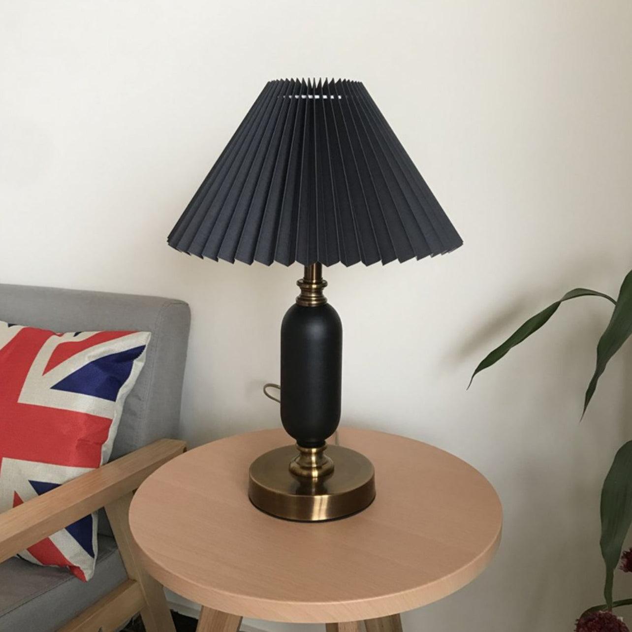 Classic Table Lamp | Metal, Iron, Fabric | Antique Brass Finish