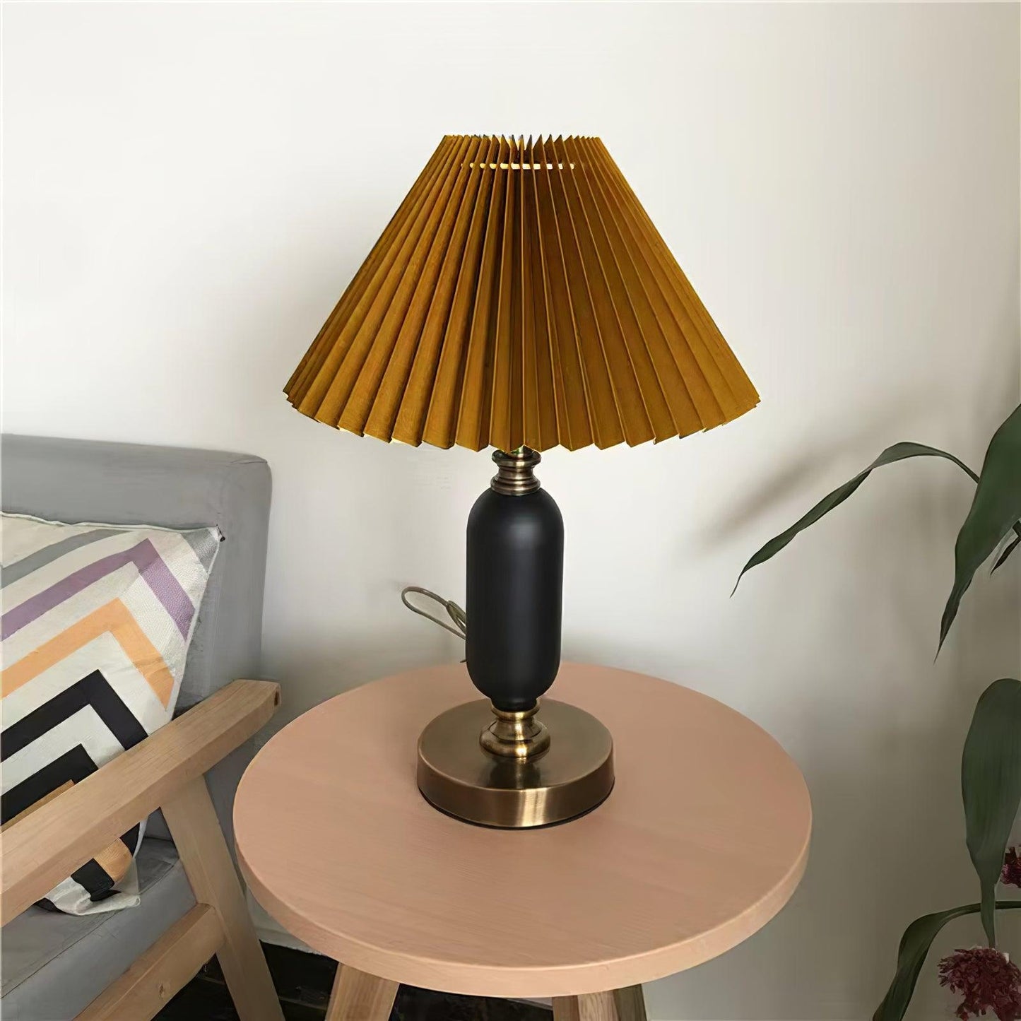 Classic Table Lamp | Metal, Iron, Fabric | Antique Brass Finish