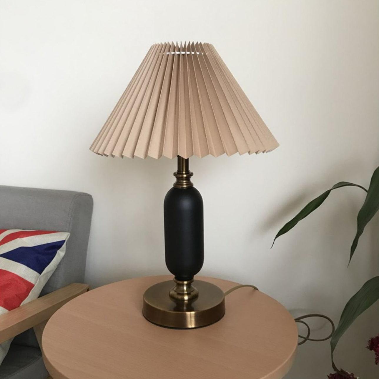 Classic Table Lamp | Metal, Iron, Fabric | Antique Brass Finish