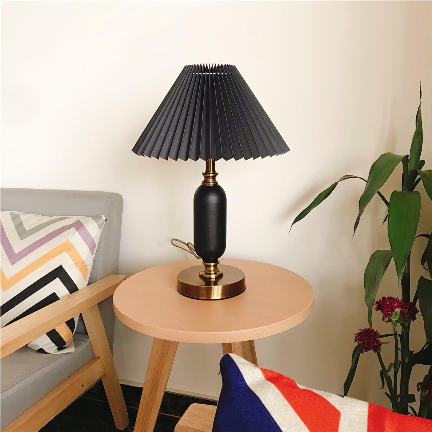Classic Table Lamp | Metal, Iron, Fabric | Antique Brass Finish