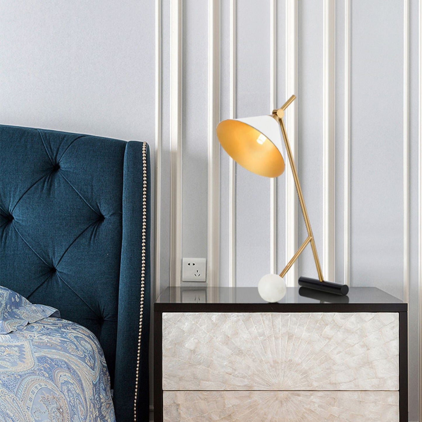 Cleo Table Lamp | Iron & Marble | Gold, Black, White