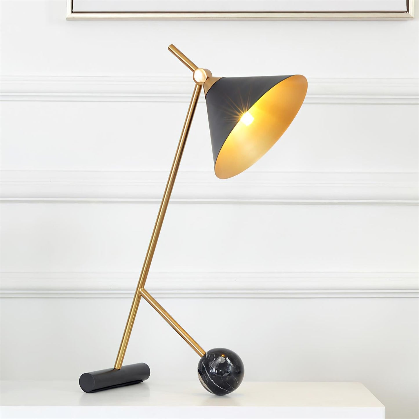 Cleo Table Lamp | Iron & Marble | Gold, Black, White