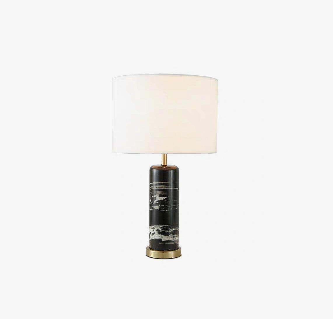 Cliff Table Lamp | Metal, Marble, Fabric | Black Marble, White Shade